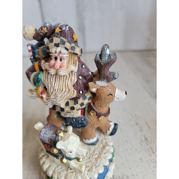 Unique folk art Santa Claus winds up music figure Xmas polar bear - Picture 3 of 8
